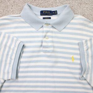 POLO Ralph Lauren Shirt Men XL Blue/White Striped Custom Fit Short Sleeve Cotton